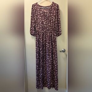 Chic Long Sleeve Floral Dress in Purple